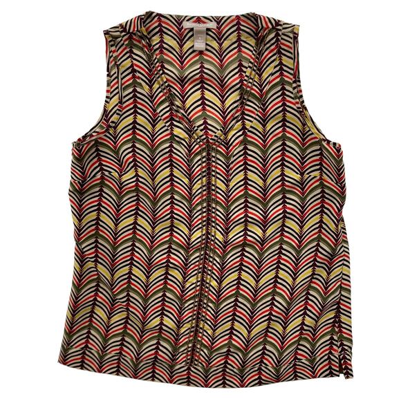 Banana Republic Sheer Abstract Chevron Print Tank Top Size Large Petite - Picture 1 of 5